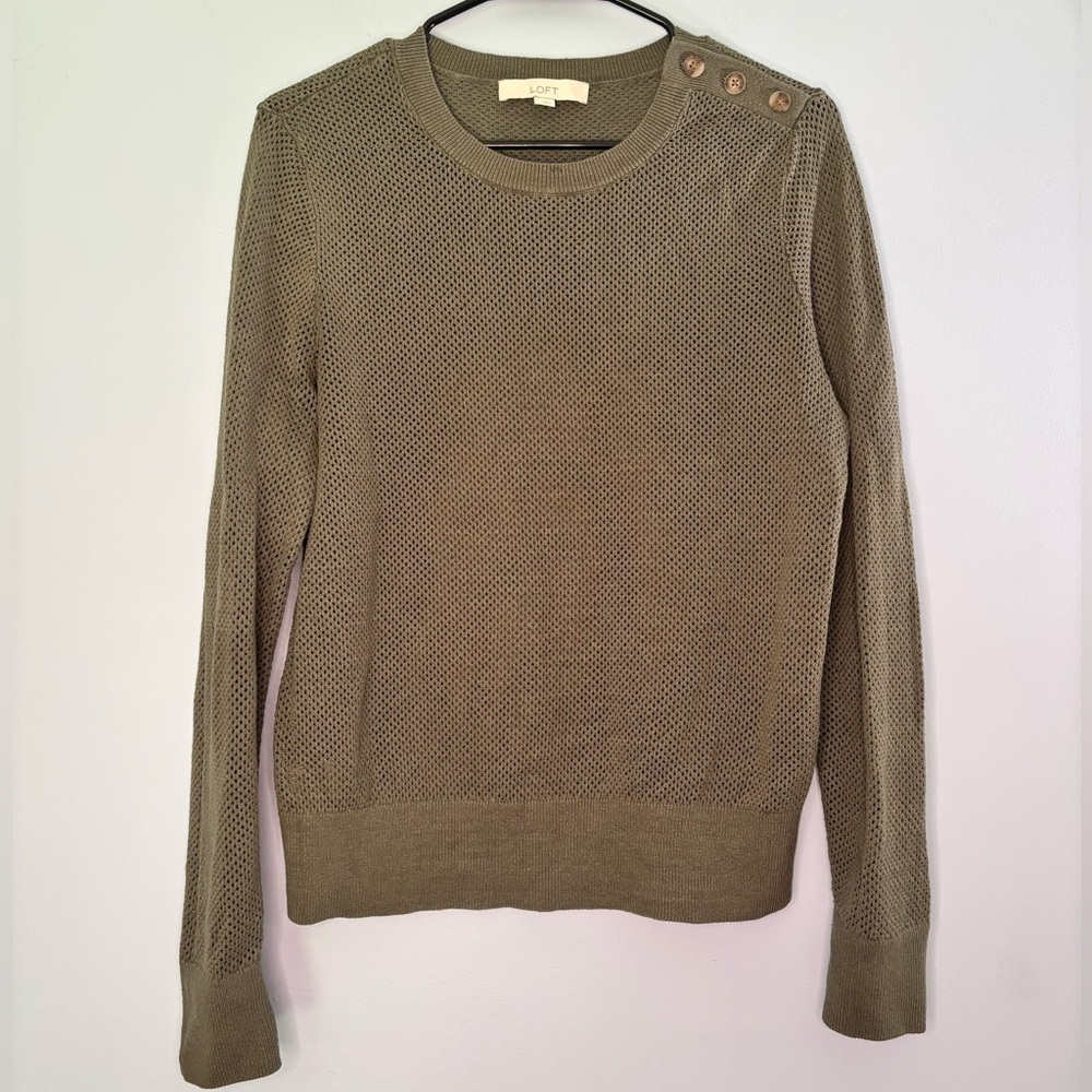 Loft Women's Sweater Size Large Cotton Open Weave Boho Green
